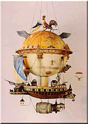 1784年，想象的“密涅瓦”号飞艇模型。
